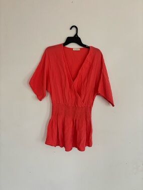 Stark X Coral Gauze Tunic Peplum Top XS